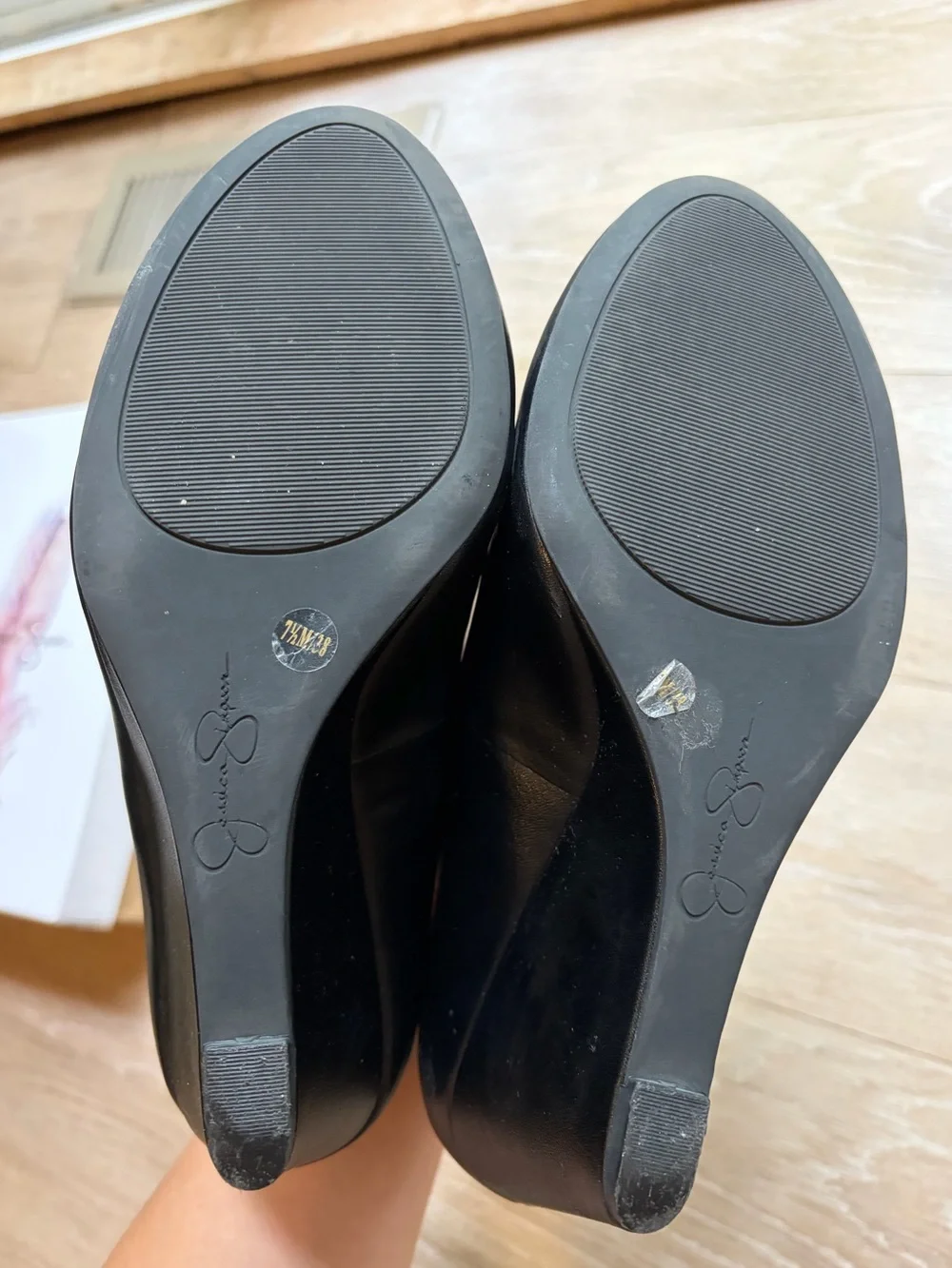 Jessica Simpson Suzanna Black Leather-Look Wedge Pumps